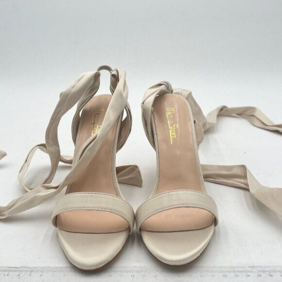 Milooey White Open Toe Strappy Sandal Lace Up Block High Heels Ankle Strap Shoes - Picture 3 of 8